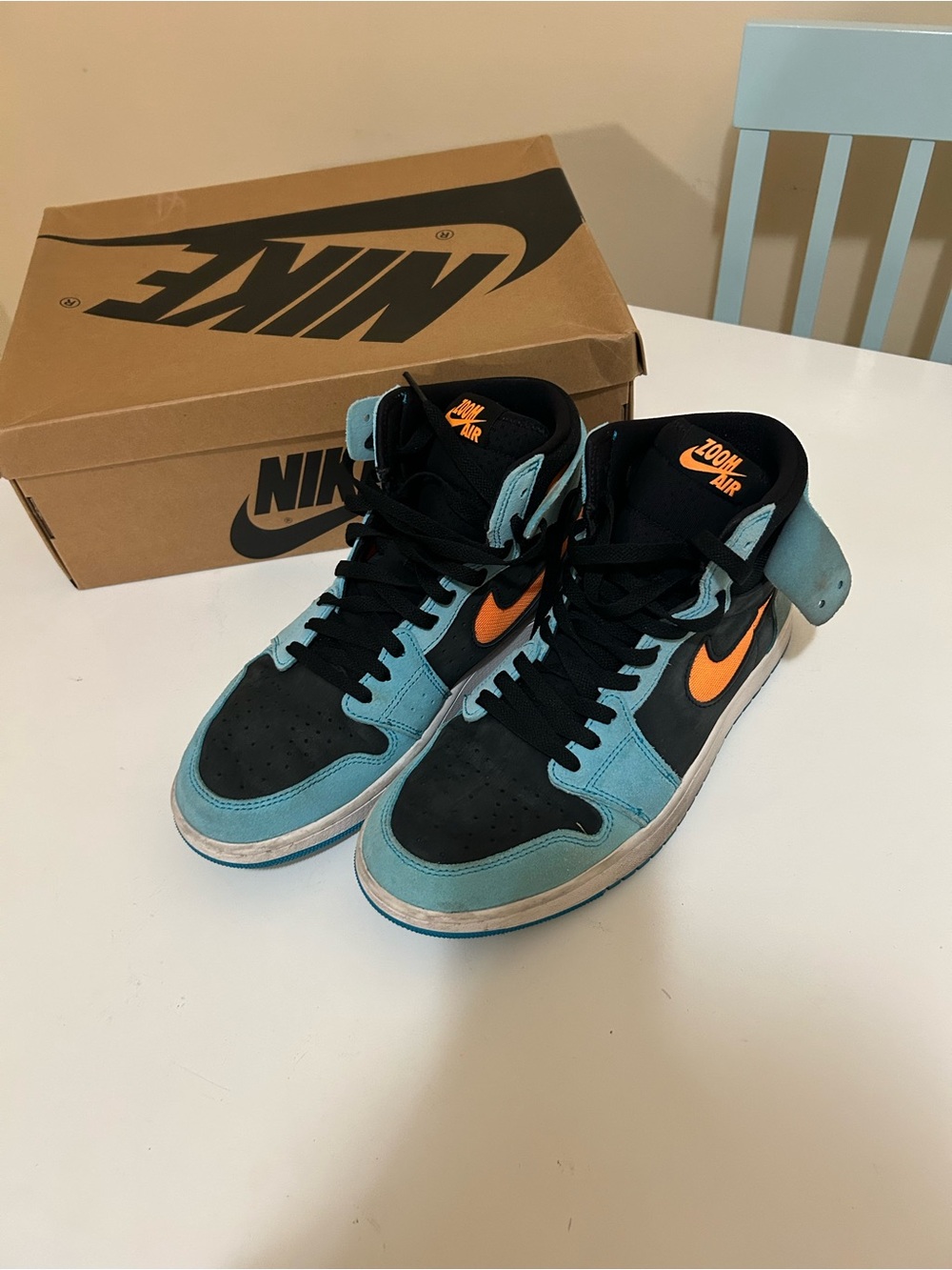 Jordan High-Top Sneakers in Teal and Orange